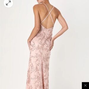 Lulu’s blissful blooms blush pink sequin backless maxi dress
